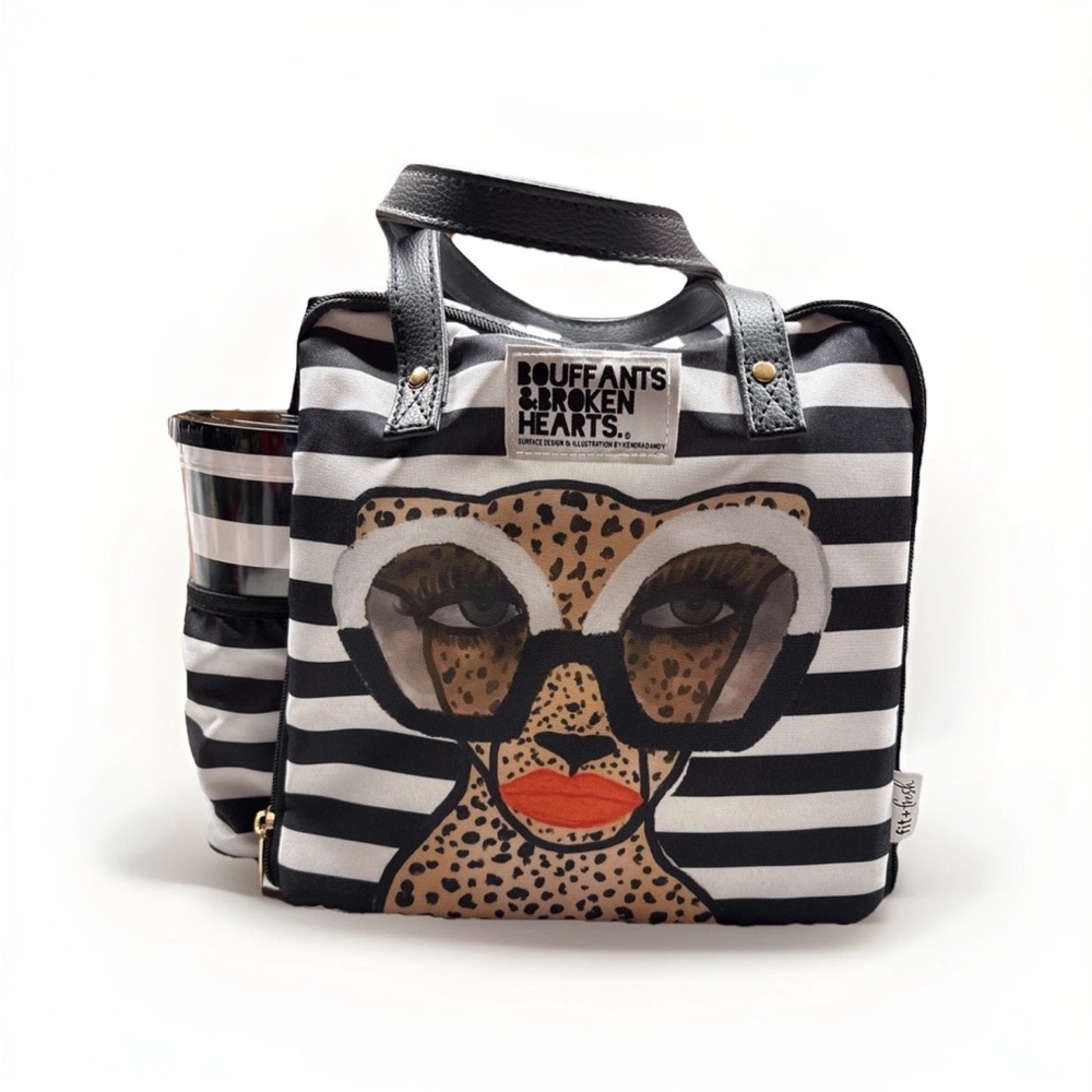 Bouffants & Broken Hearts Insulated Lunch Tote /Cup Cheetah Sunglasses NWOT